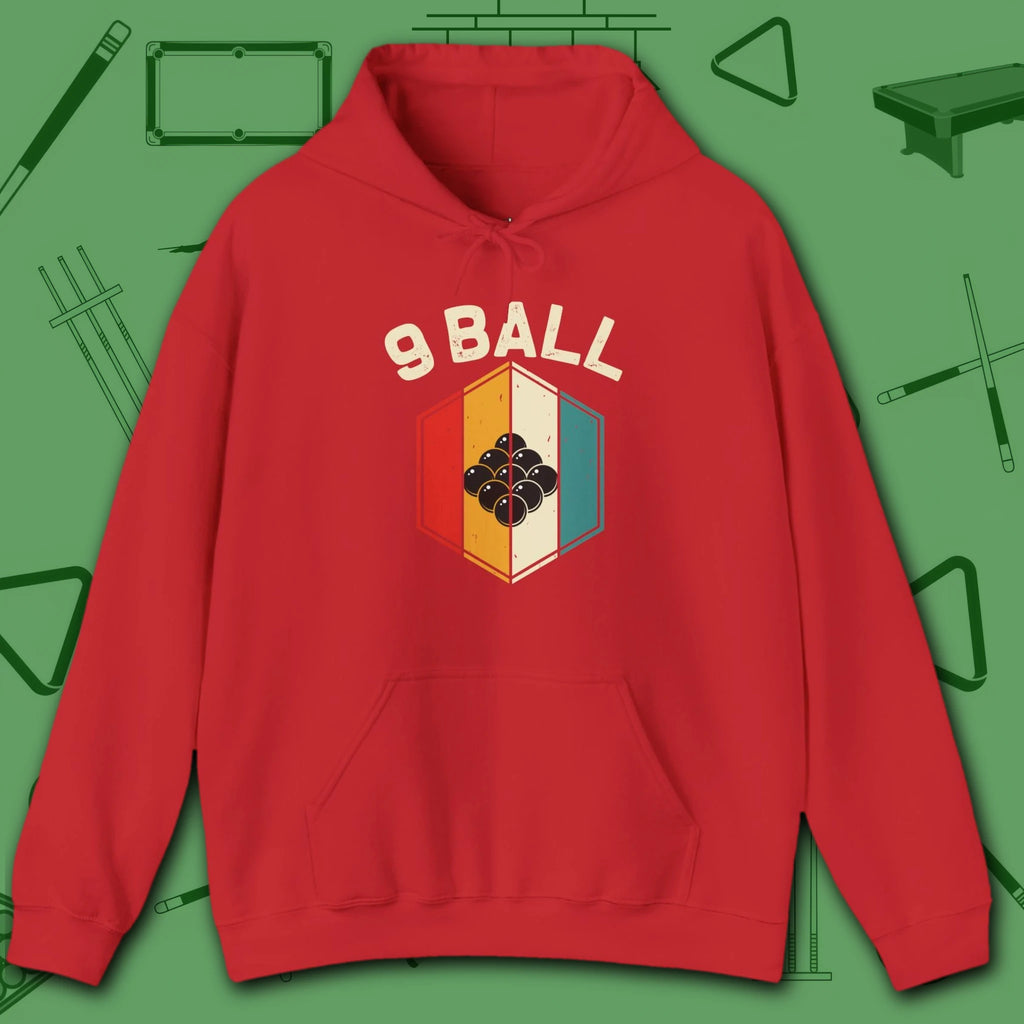 Retro Vibes Hoodie, in Red color, billiards shirt, front view