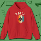 Retro Vibes Hoodie, in Red color, billiards shirt, front view