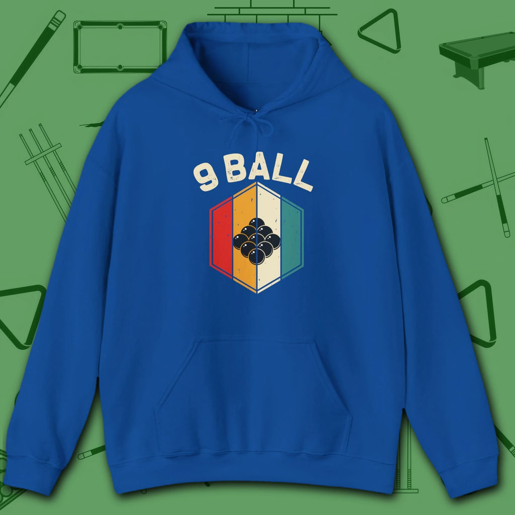 Retro Vibes Hoodie, in Royal color, billiards shirt, front view