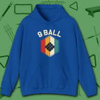 Retro Vibes Hoodie, in Royal color, billiards shirt, front view