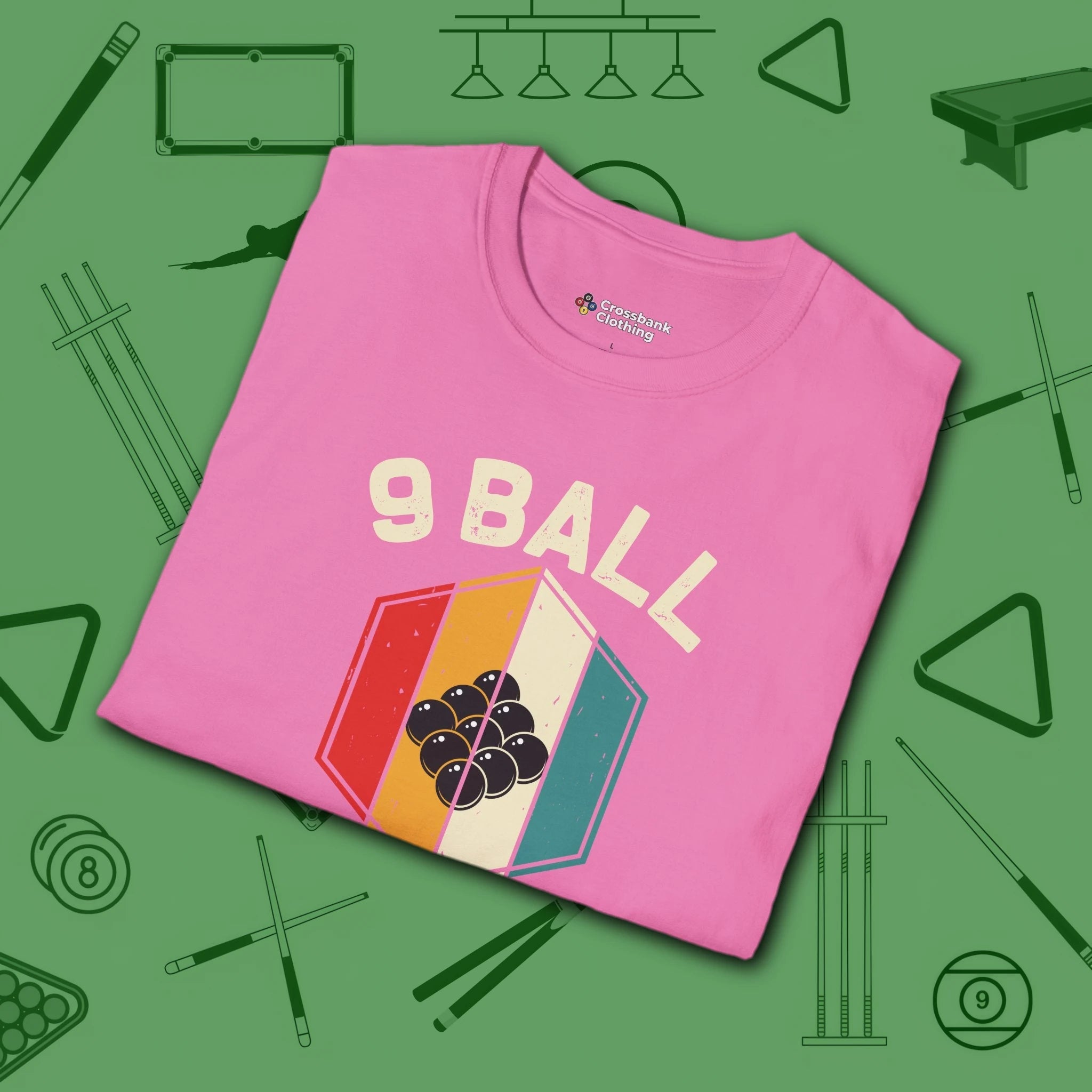 Retro Vibes T-Shirt, in Azalea color, billiards shirt, folded view