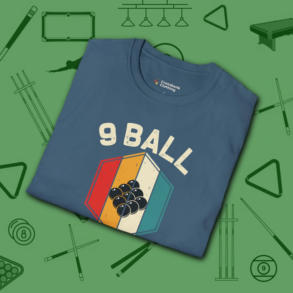 Retro Vibes T-Shirt, in Indigo Blue color, billiards shirt, folded view