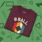 Retro Vibes T-Shirt, in Maroon color, billiards shirt, folded view