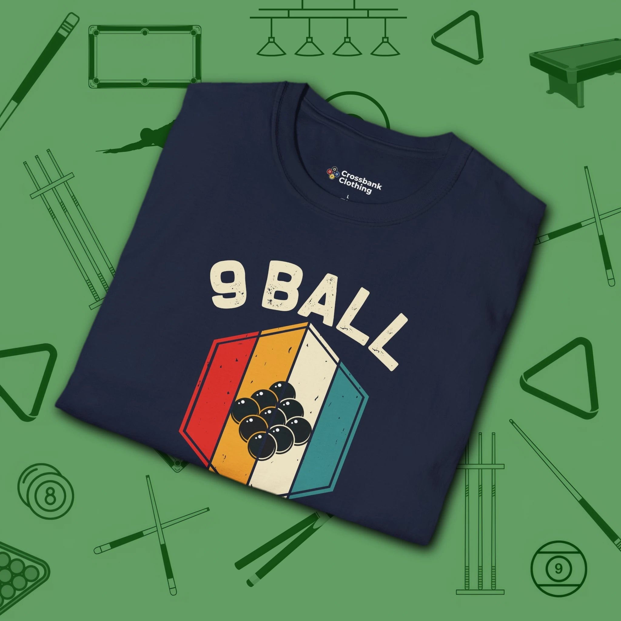 Retro Vibes T-Shirt, in Navy color, billiards shirt, folded view