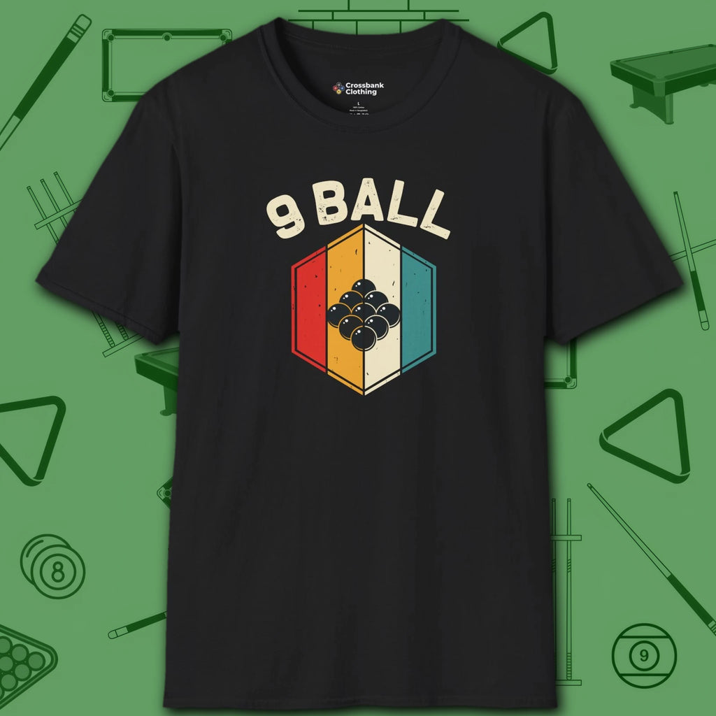 Retro Vibes T-Shirt, in Black color, billiards shirt, front view