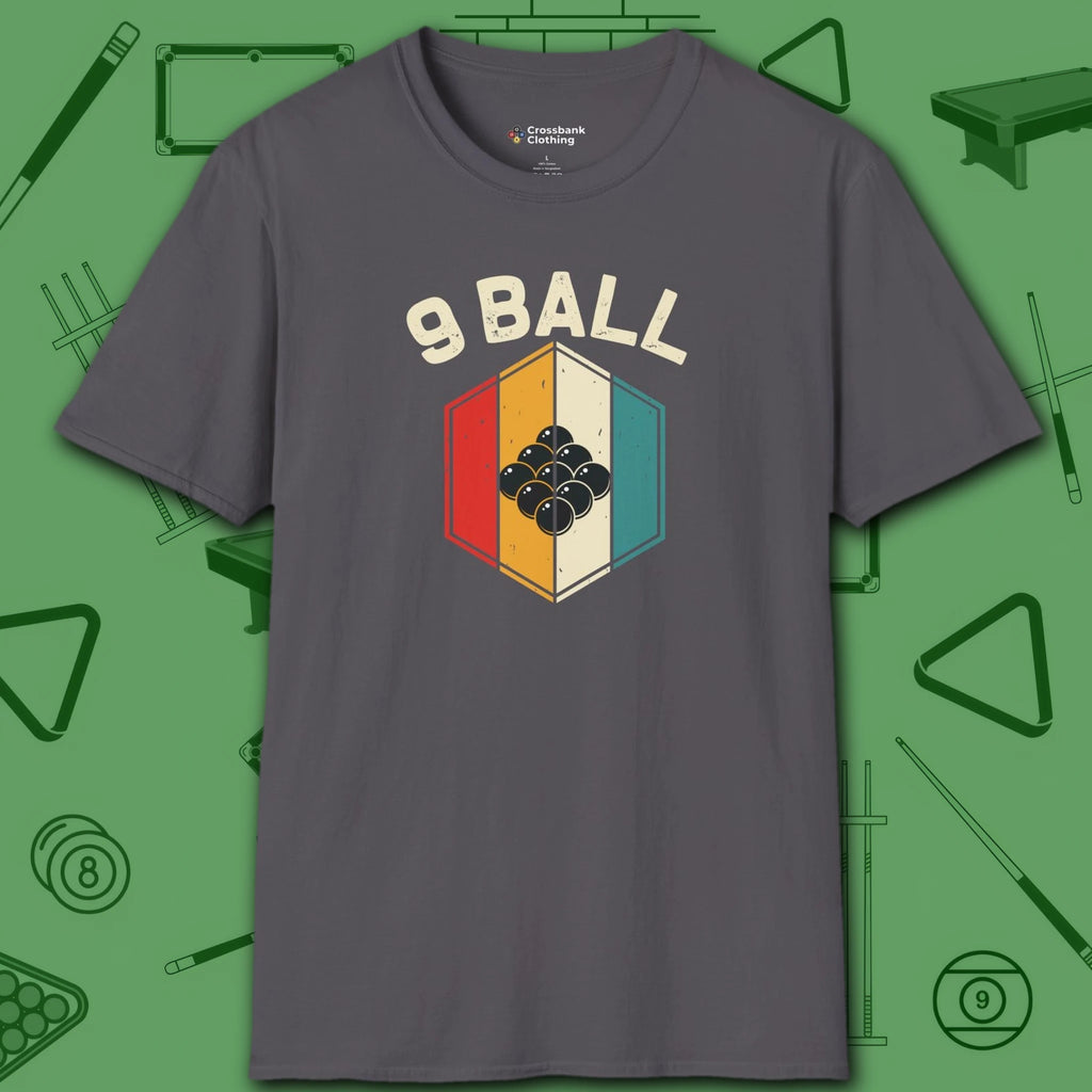 Retro Vibes T-Shirt, in Charcoal color, billiards shirt, front view