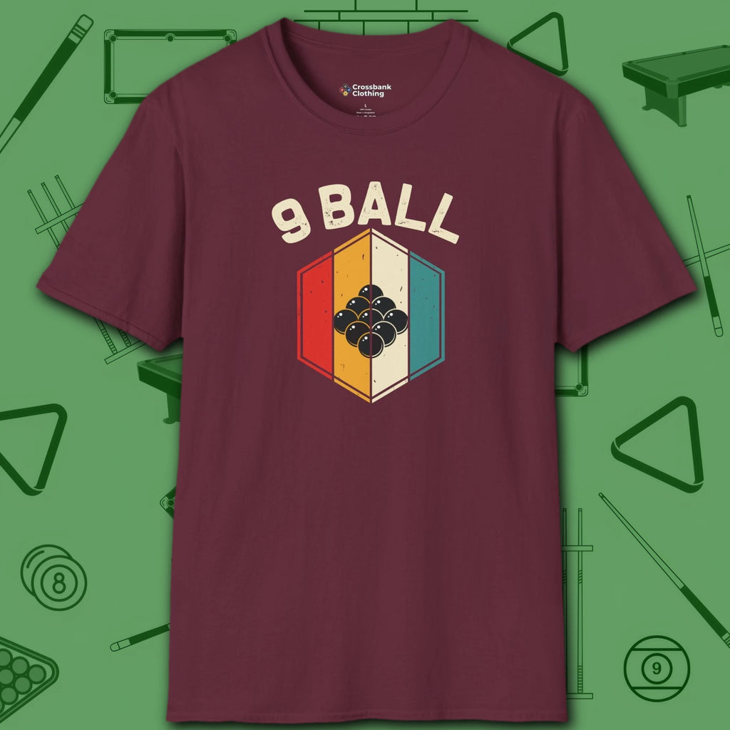 Retro Vibes T-Shirt, in Maroon color, billiards shirt, front view