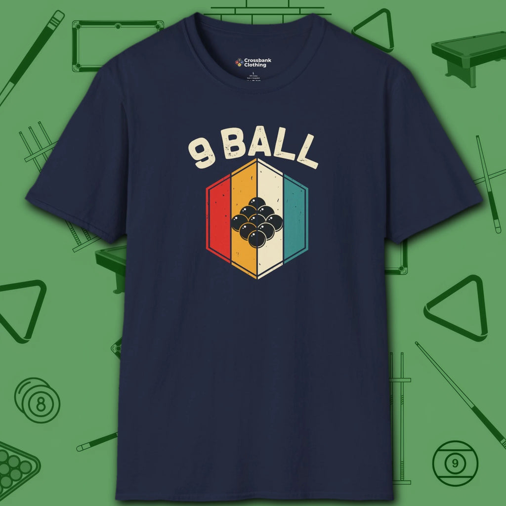 Retro Vibes T-Shirt, in Navy color, billiards shirt, front view