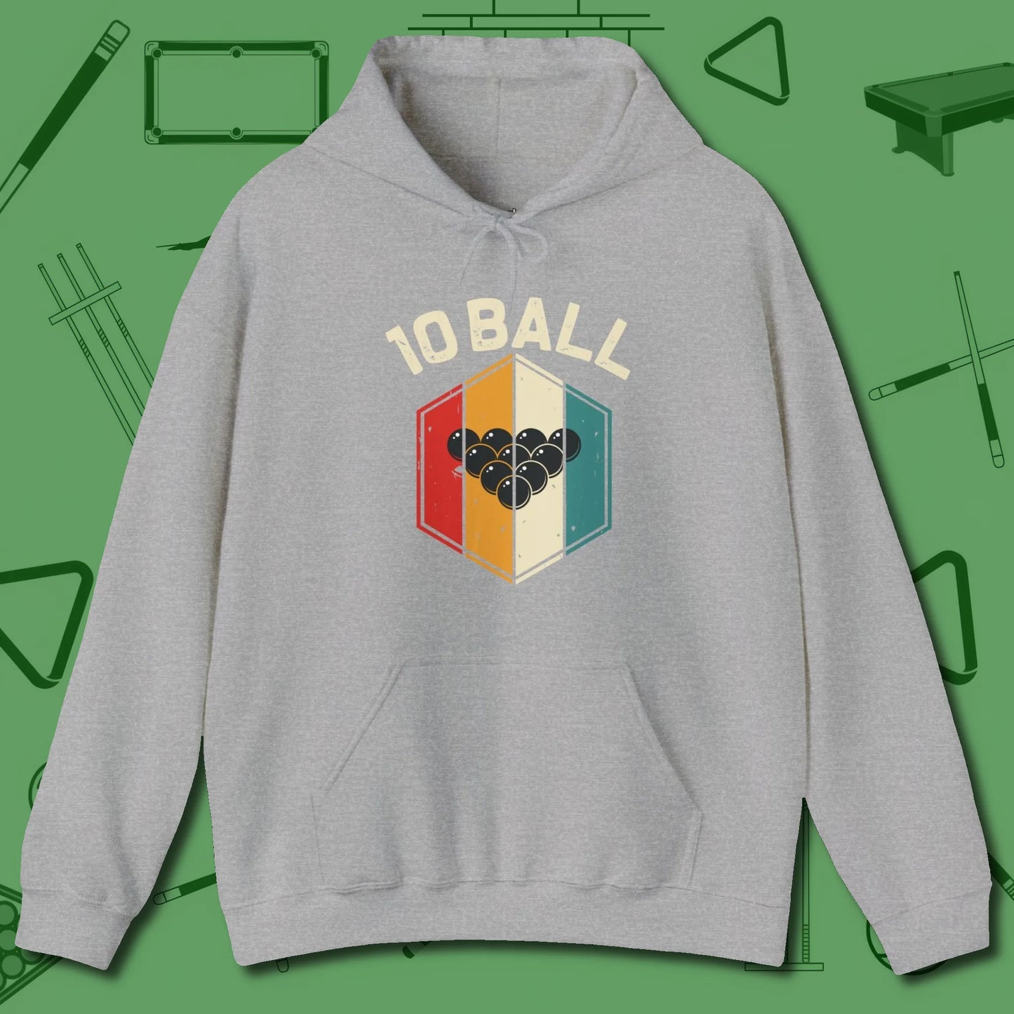Retro Vibes Ten Ball Hoodie, front view, in Sport Grey make every shot — and outfit — count