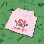 Rise Up to Meet Challenges Hoodie, folded view, in Light Pink where style and cue discipline collide