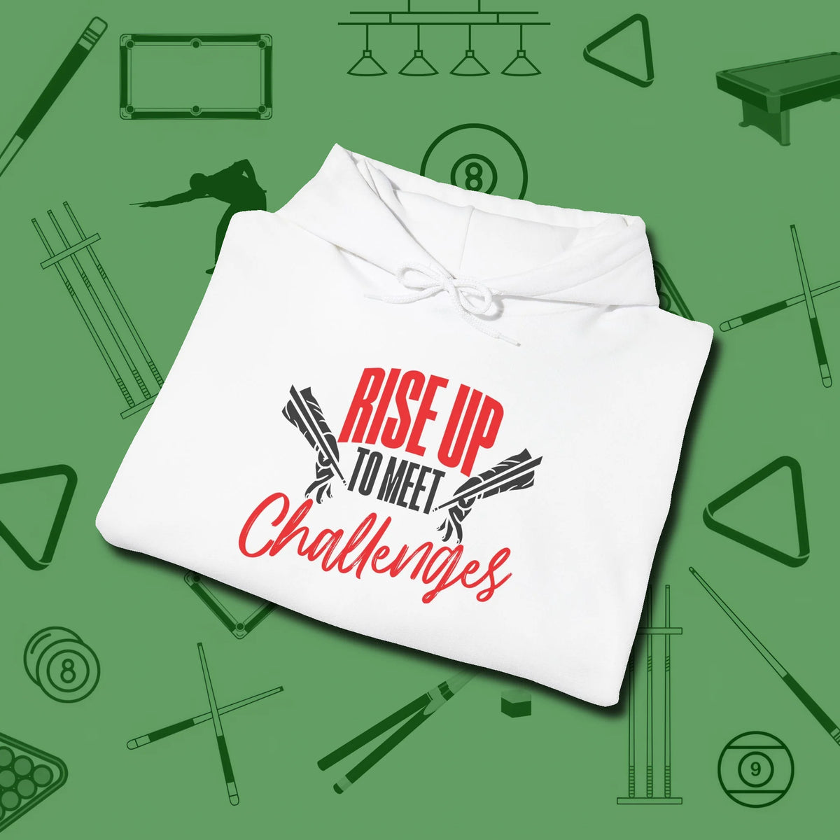 Rise Up to Meet Challenges Hoodie, folded view, in White smart enough for the felt and the street