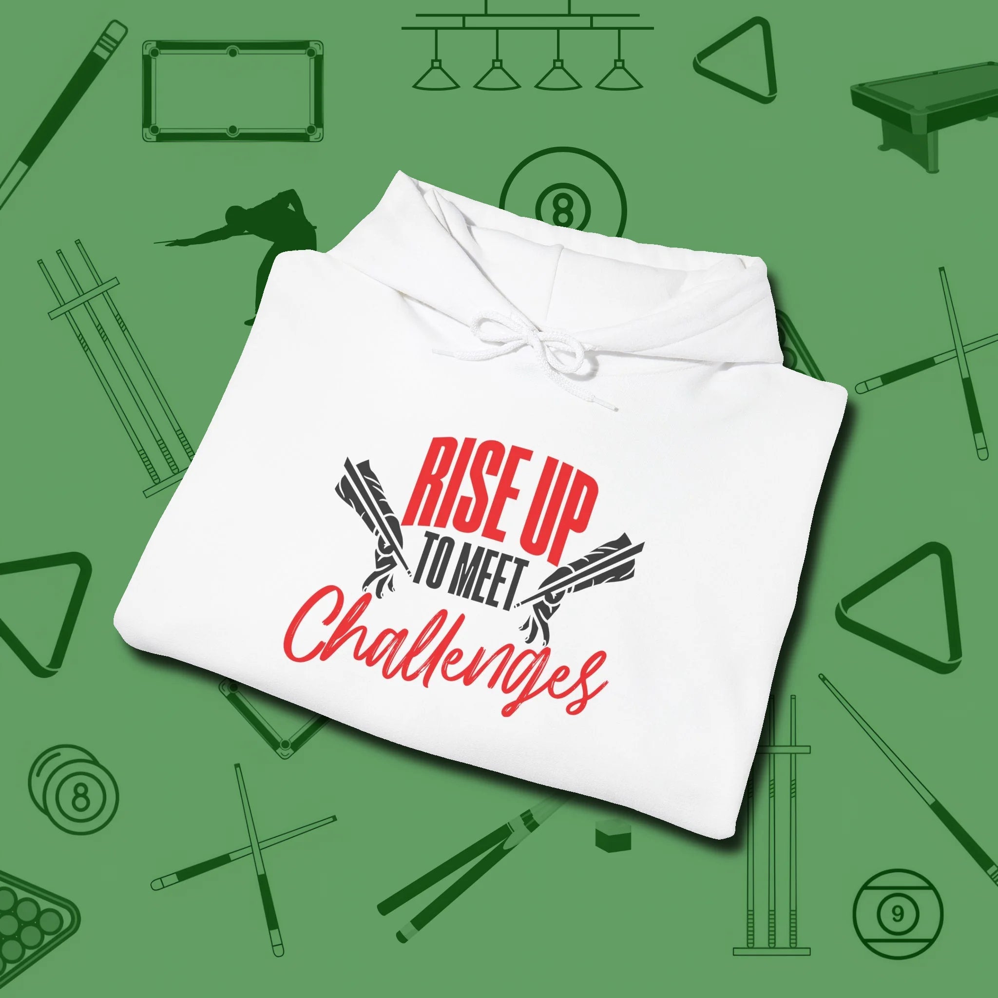 Rise Up to Meet Challenges Hoodie, folded view, in White smart enough for the felt and the street