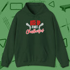 Rise Up to Meet Challenges Hoodie, front view, in Forest Green the shirt that plays position
