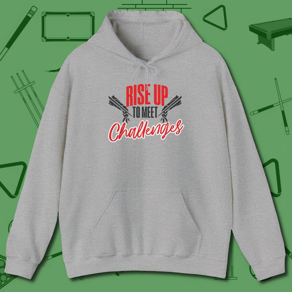 Rise Up to Meet Challenges Hoodie, front view, in Sport Grey styled to dominate from rack to run-out