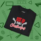 Rise Up to Meet Challenges T-Shirt, folded view, in Black the official uniform of the after-hours crew