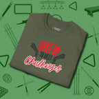Rise Up to Meet Challenges T-Shirt, folded view, in Military Green poolroom style with tournament attitude