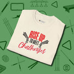 Rise Up to Meet Challenges T-Shirt, folded view, in Natural like your stroke — smooth and deliberate