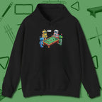 Robots Playing Hoodie, front view, in Black fashion with break-and-run energy