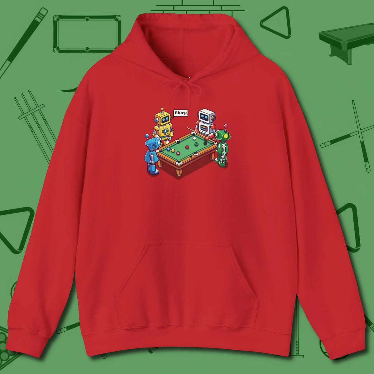 Robots Playing Hoodie, front view, in Red a clean fit for the dirtiest safeties