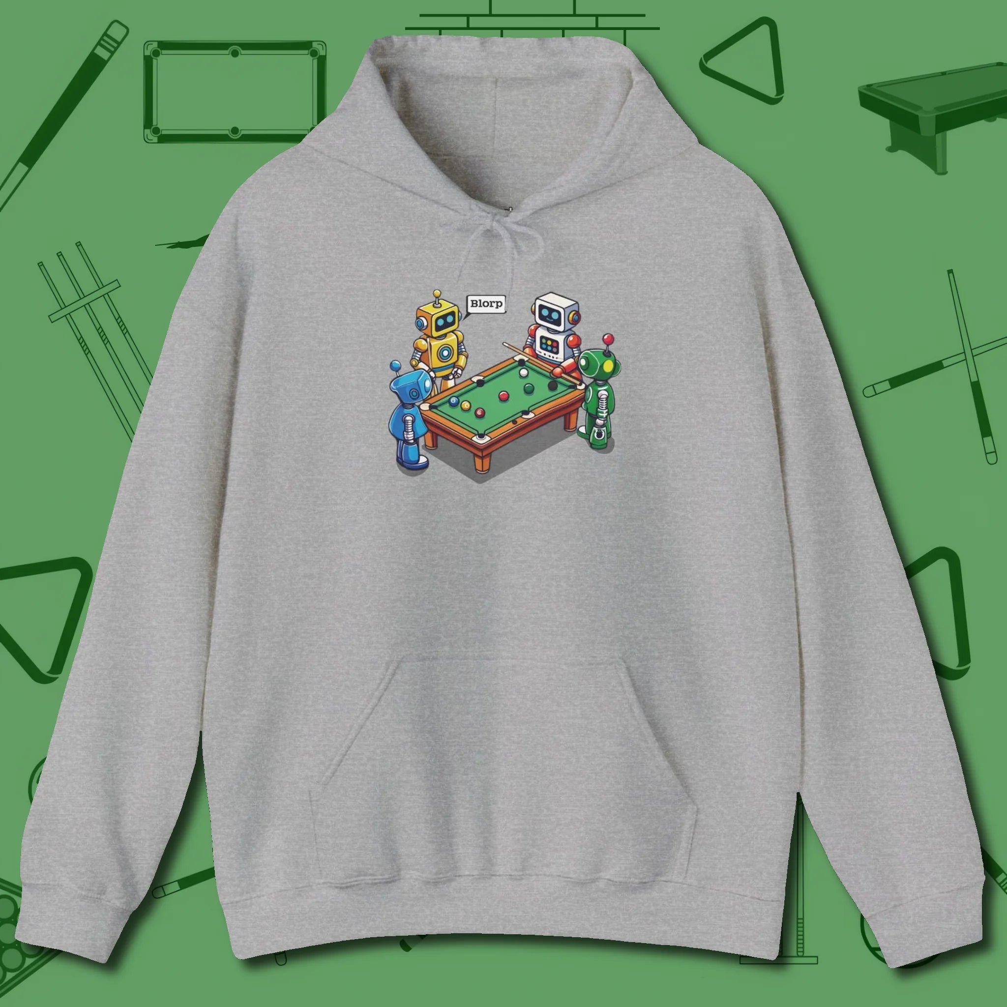 Robots Playing Hoodie, front view, in Sport Grey what the real shooters wear