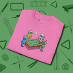 Robots Playing T-Shirt, folded view, in Azalea because pool isn’t just a game — it’s who you are