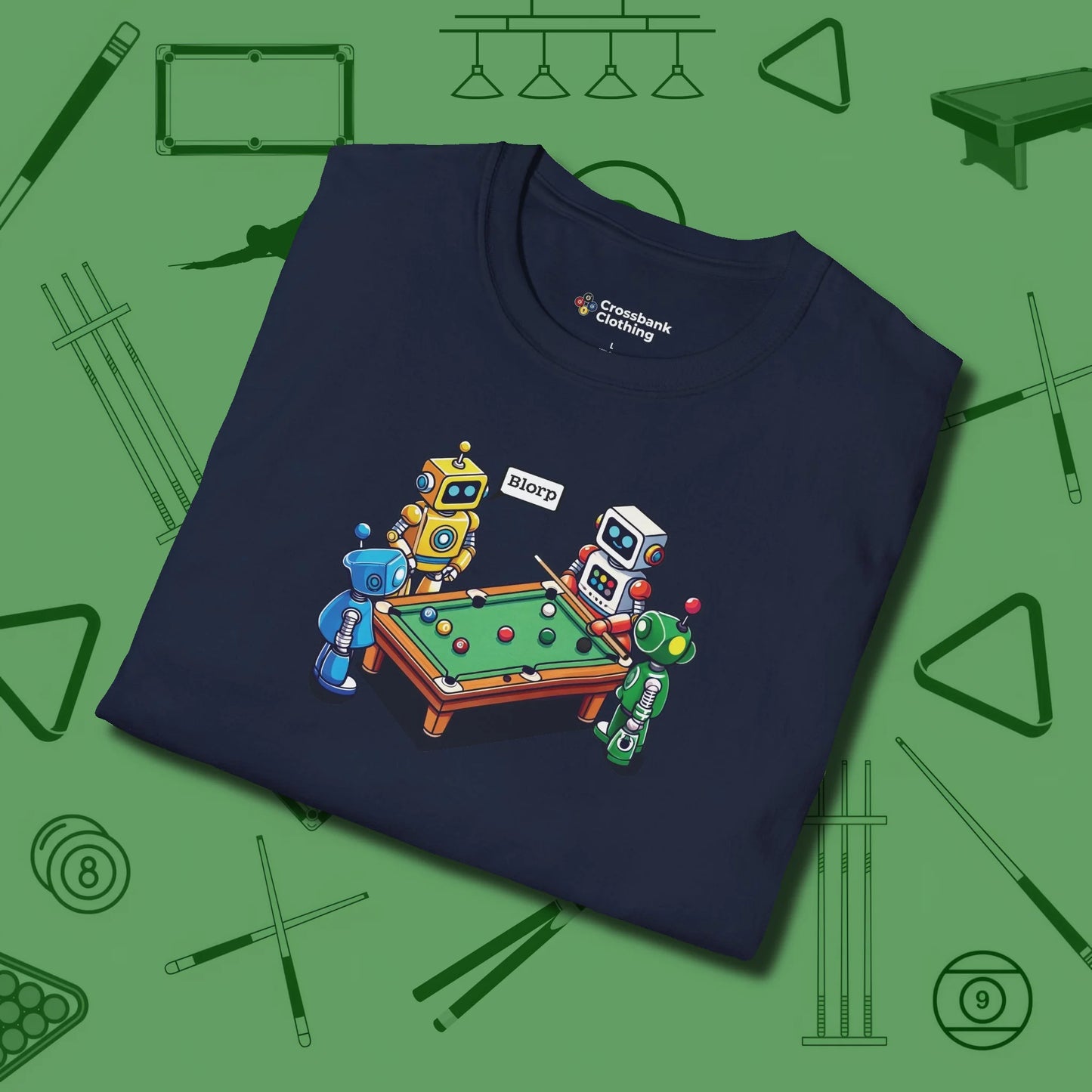 Robots Playing T-Shirt, folded view, in Navy earns respect before the first shot