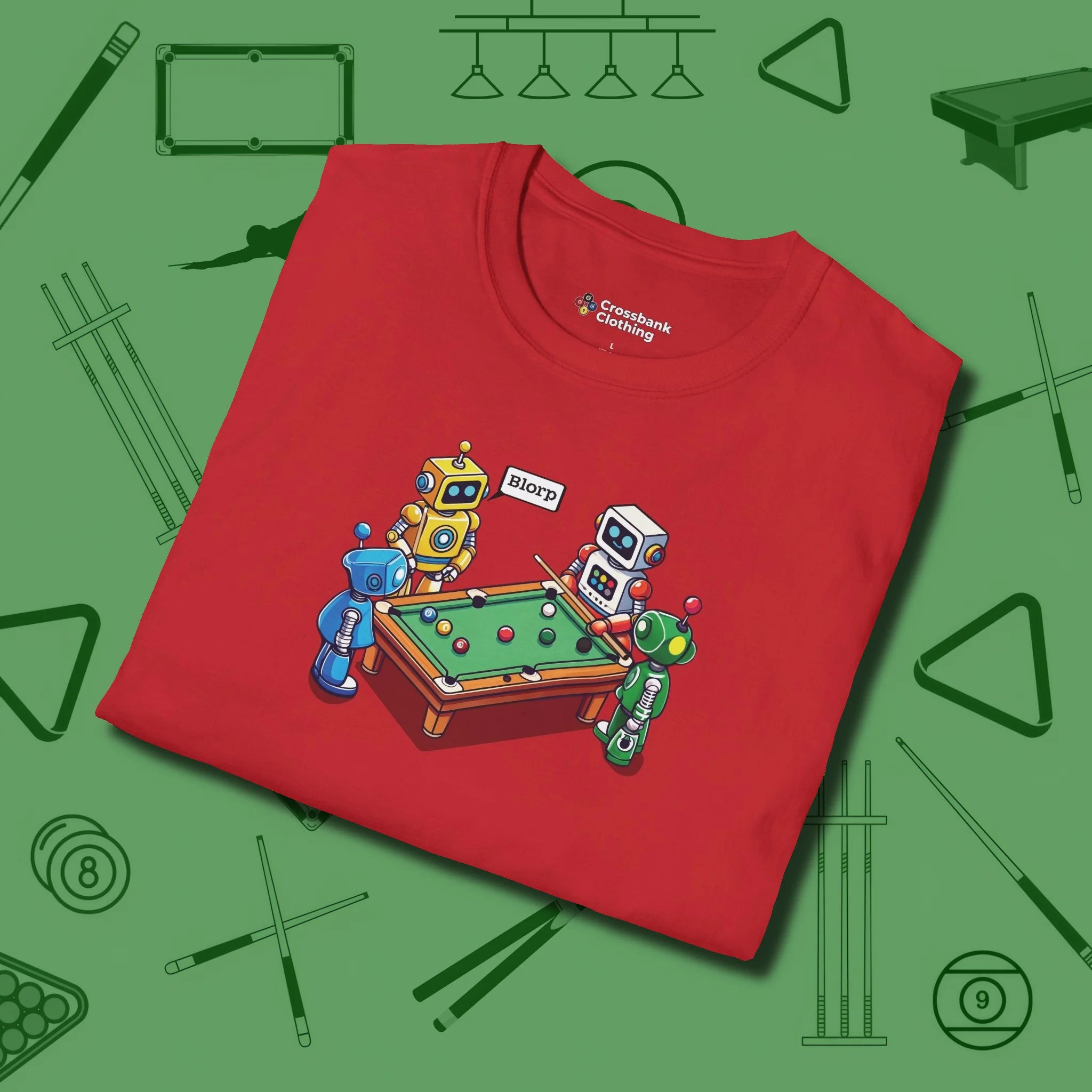 Robots Playing T-Shirt, folded view, in Red for shooters who dress like they play: sharp