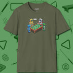 Robots Playing T-Shirt, front view, in Military Green break, run out, turn heads — repeat