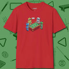 Robots Playing T-Shirt, front view, in Red where cue control meets personal style