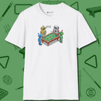 Robots Playing T-Shirt, front view, in White cool under pressure, hot on the eyes