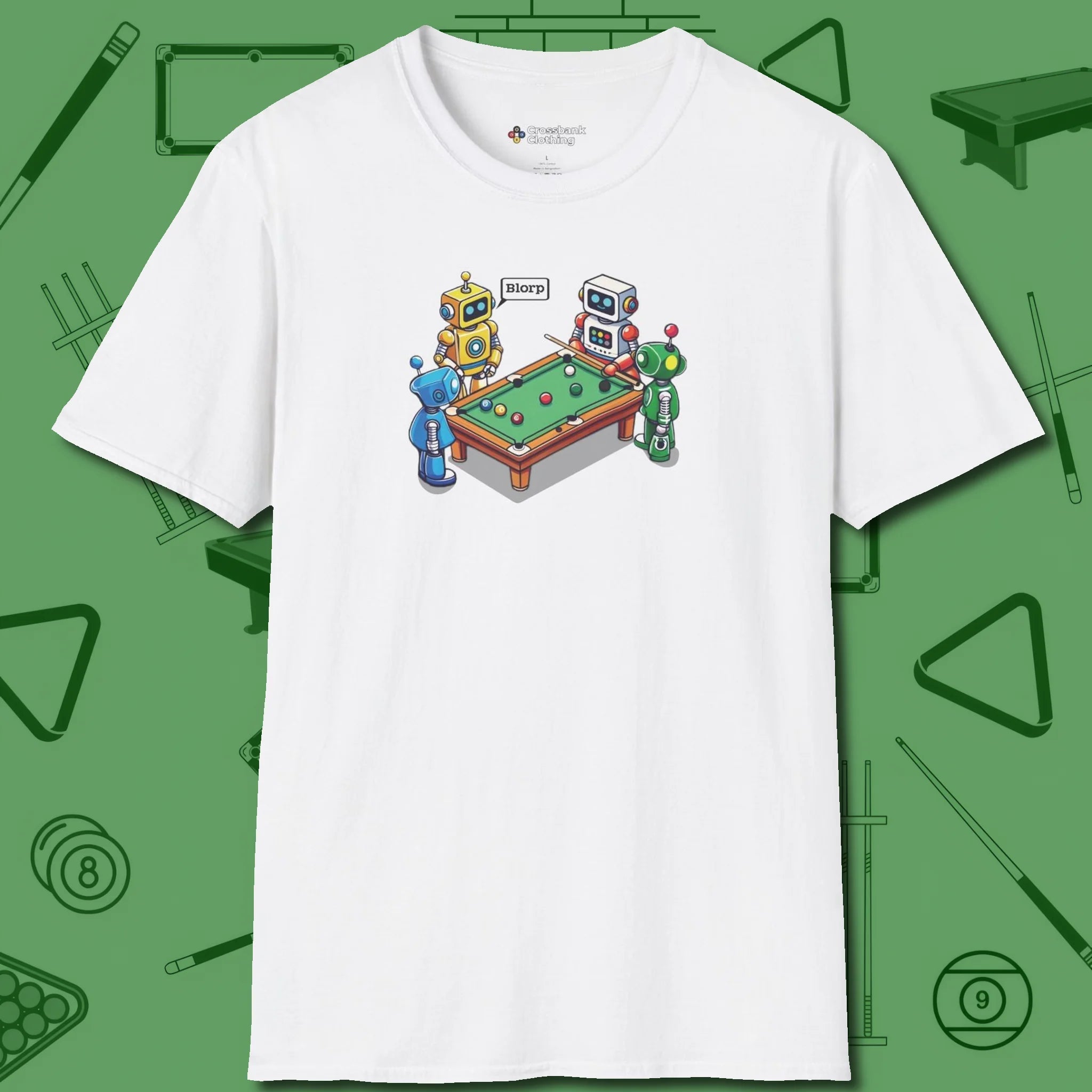 Robots Playing T-Shirt, front view, in White cool under pressure, hot on the eyes