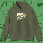 Run It Out 9-Ball Hoodie, front view, in Military Green poolroom style with tournament attitude