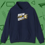 Run It Out 9-Ball Hoodie, front view, in Navy break, run out, turn heads — repeat