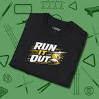 Run It Out 9-Ball T-Shirt, folded view, in Black perfect for players with quiet fire