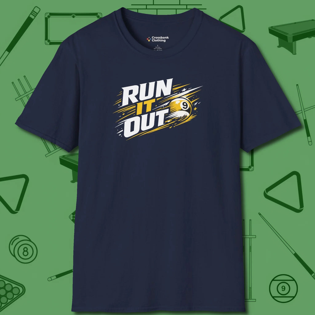 Run It Out 9-Ball T-Shirt, front view, in Navy smart apparel for strategic players