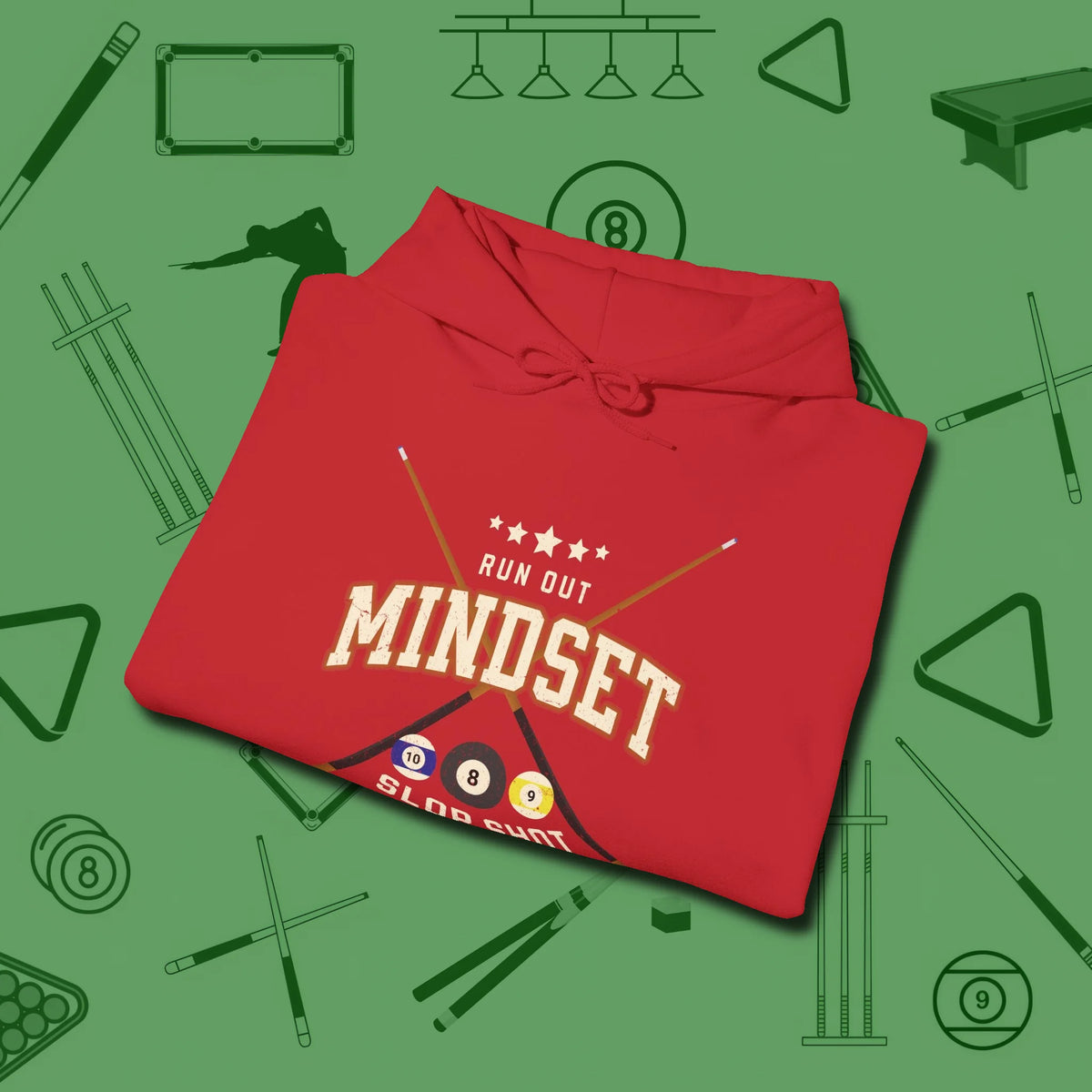 Run Out Mindset/Slop Shot Skills Hoodie, folded view, in Red look good while calling your pocket