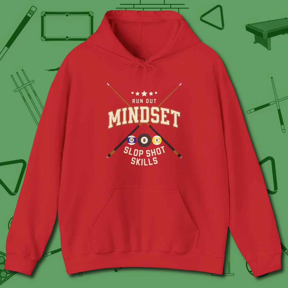 Run Out Mindset/Slop Shot Skills Hoodie, front view, in Red because you don’t just play — you represent