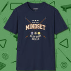Run Out Mindset/Slop Shot Skills T-Shirt, front view, in Navy strike fear with swagger and precision