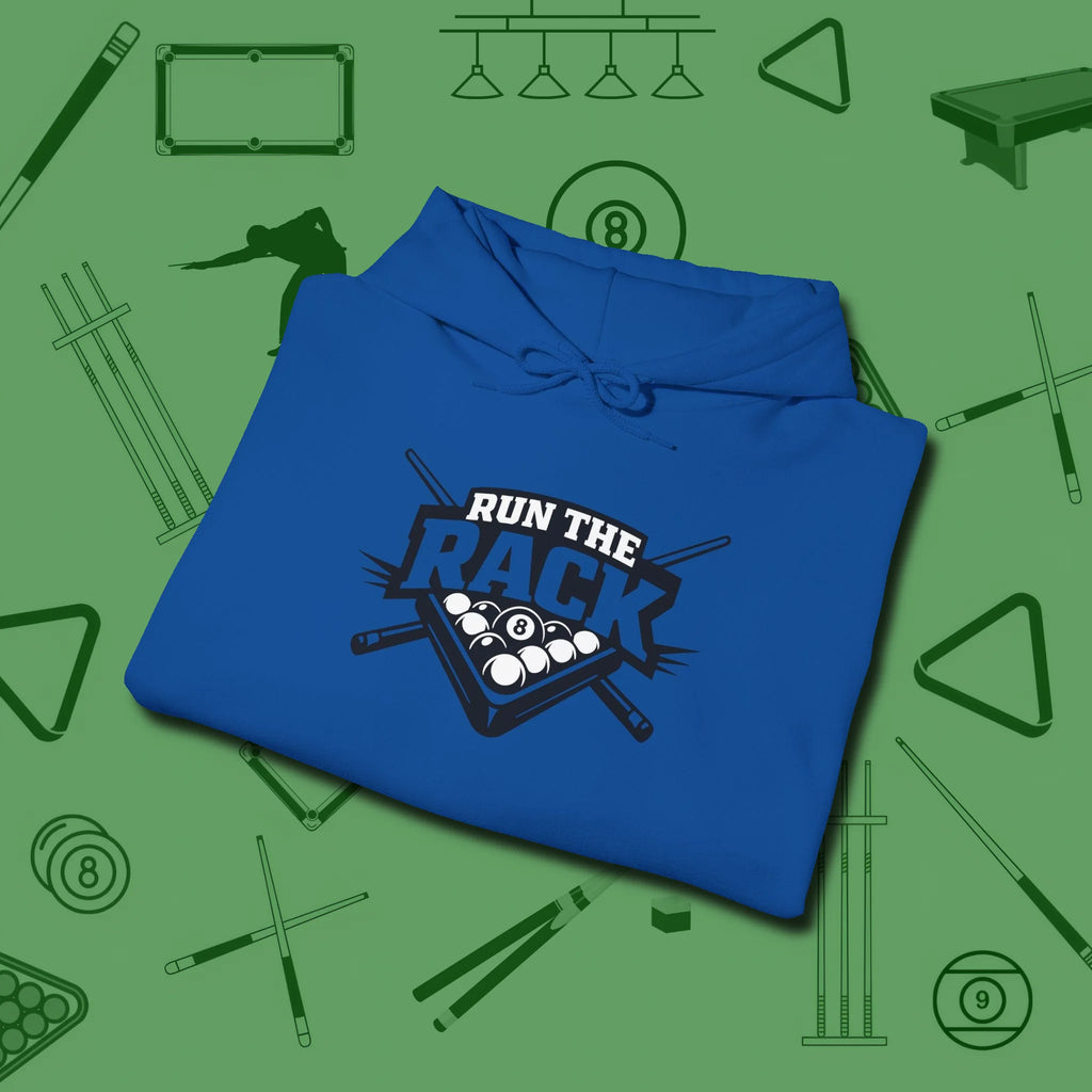 Run the Rack Eight Ball Hoodie, folded view, in Royal style that banks as hard as you do