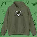 Run the Rack Eight Ball Hoodie, front view, in Military Green cue up respect every time you wear it