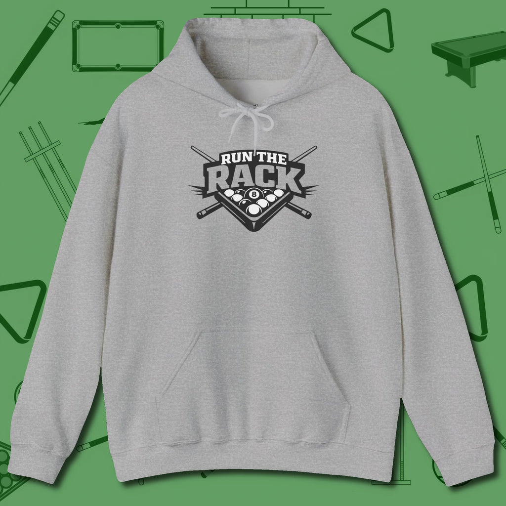 Run the Rack Eight Ball Hoodie, front view, in Sport Grey smart apparel for strategic players