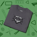 Run the Rack Eight Ball T-Shirt, folded view, in Charcoal earns respect before the first shot
