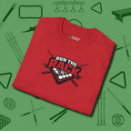 Run the Rack Eight Ball T-Shirt, folded view, in Red cue sports swagger done right