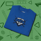 Run the Rack Eight Ball T-Shirt, folded view, in Royal poolroom style with tournament attitude