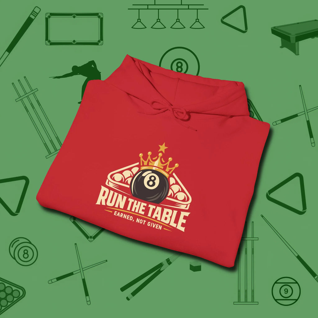 Run the Table Hoodie, folded view, in Red strike fear with swagger and precision