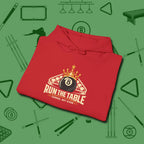 Run the Table Hoodie, folded view, in Red strike fear with swagger and precision