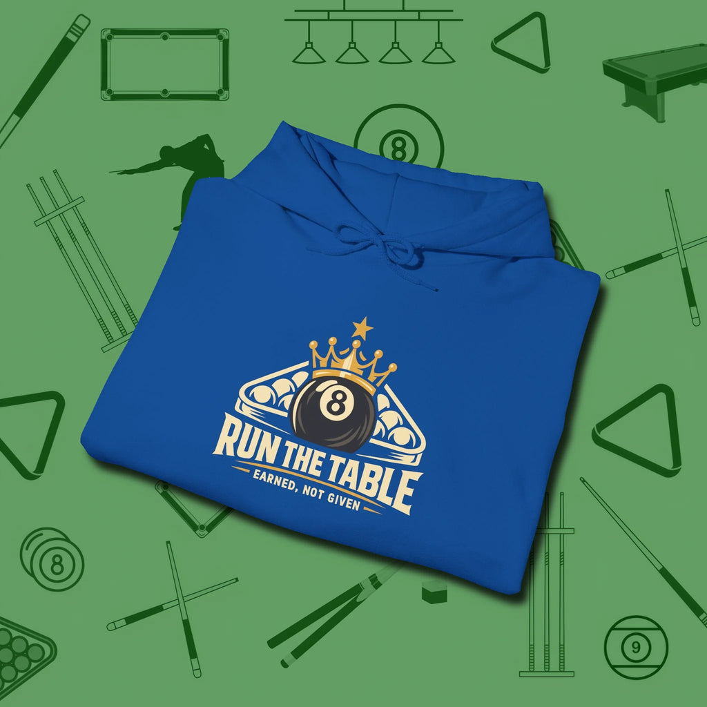 Run the Table Hoodie, folded view, in Royal smart enough for the felt and the street