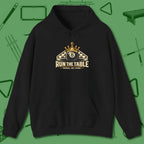 Run the Table Hoodie, front view, in Black your go-to shirt for league night victories