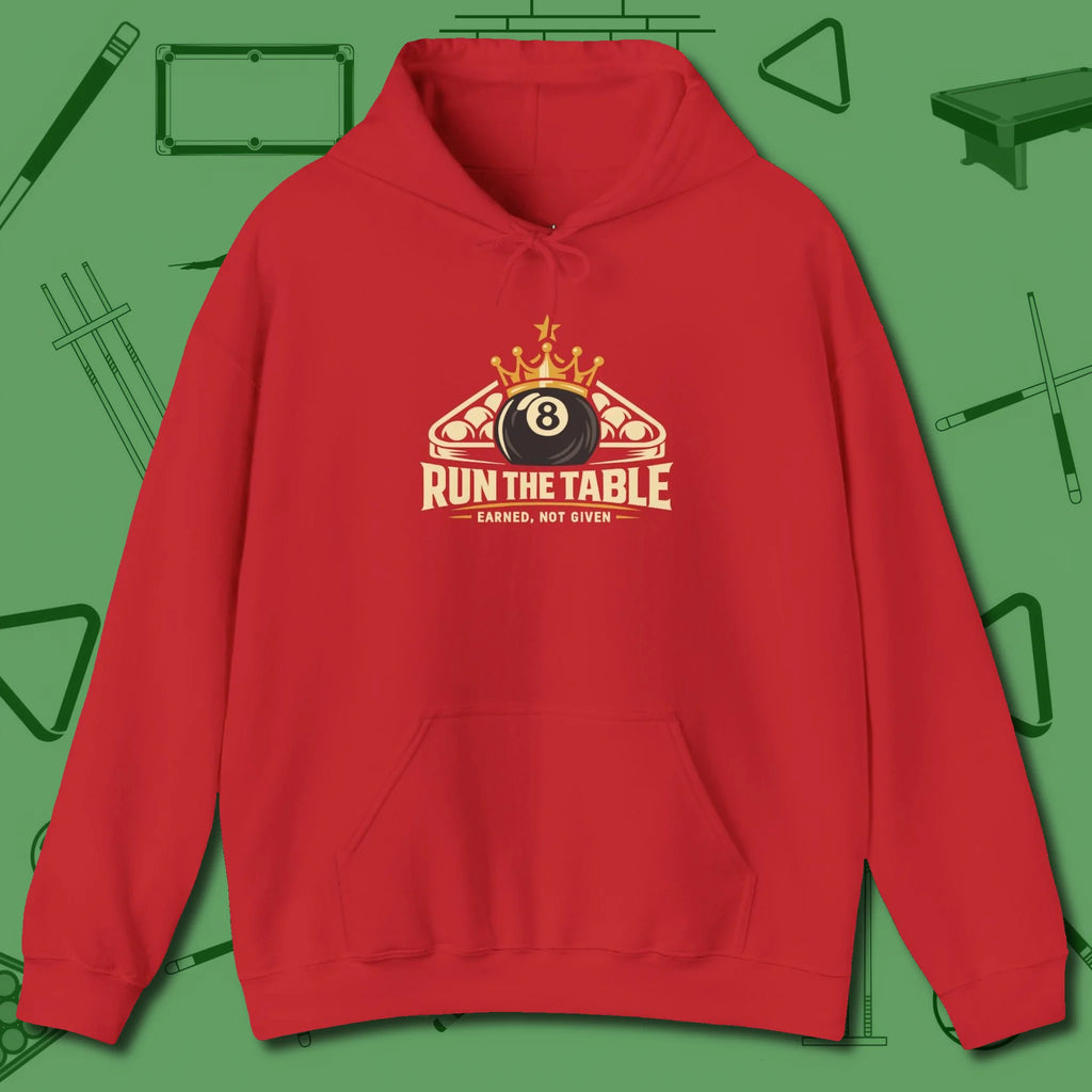 Run the Table Hoodie, front view, in Red look good while calling your pocket