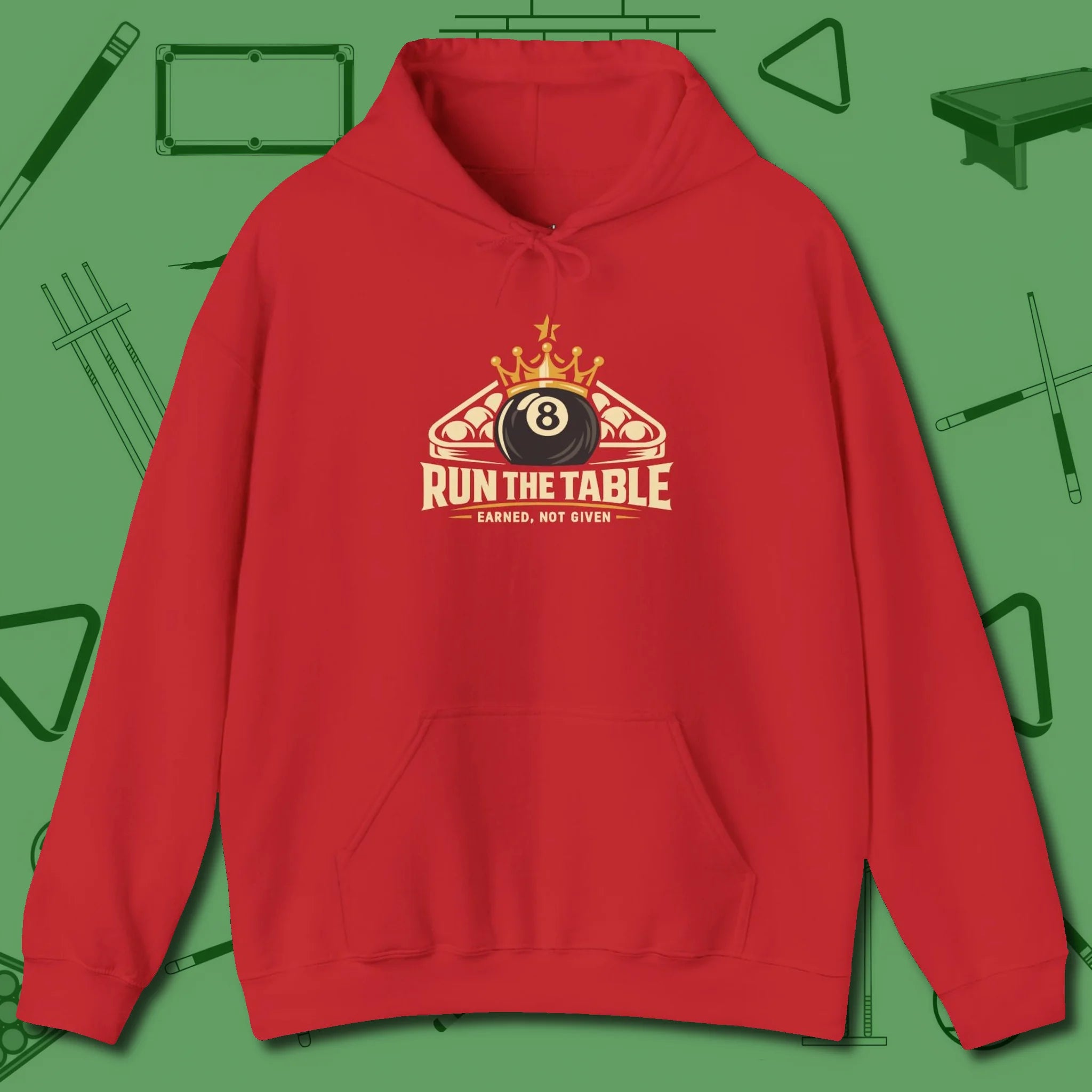 Run the Table Hoodie, front view, in Red look good while calling your pocket